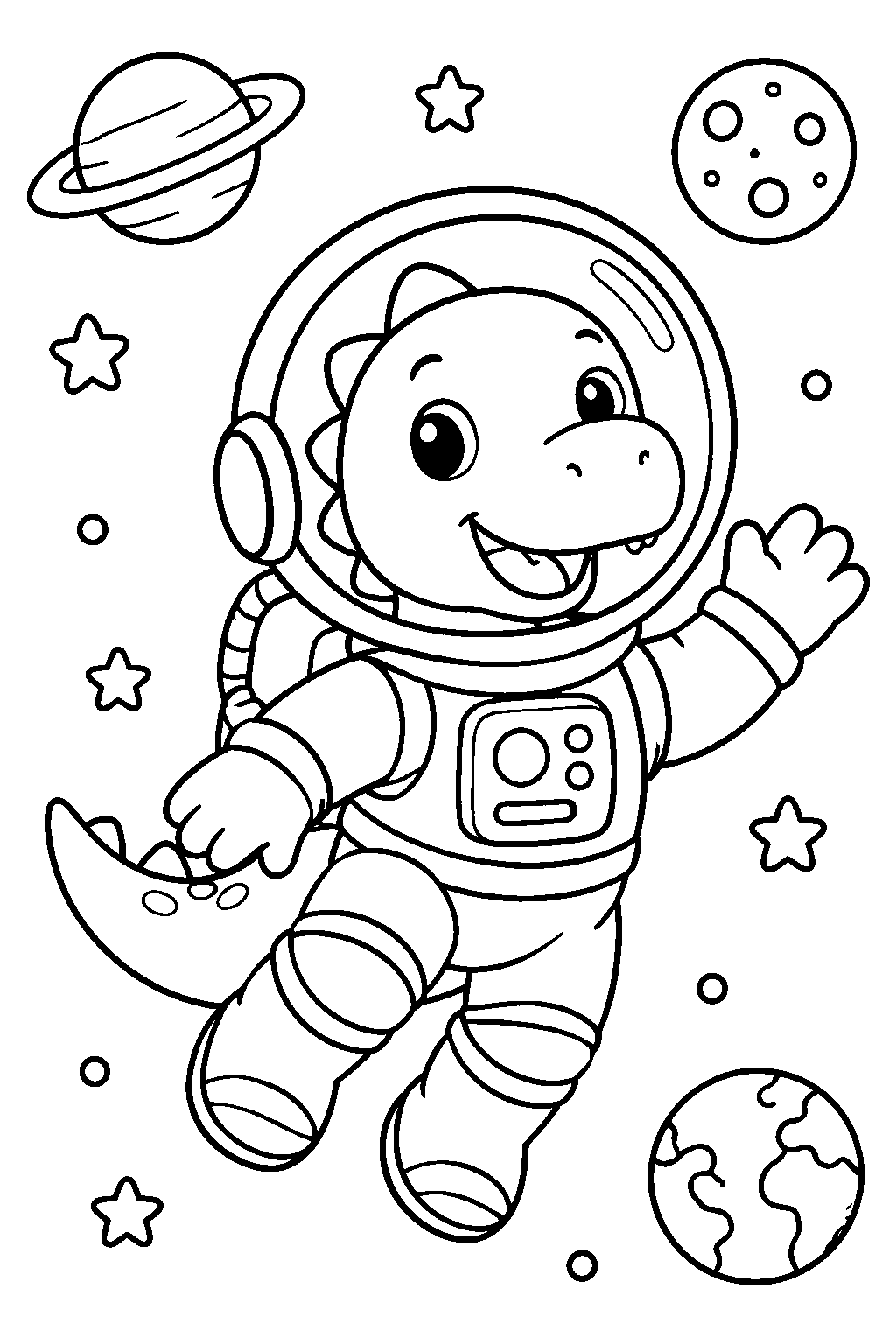 Dinosaur Astronaut coloring page for kids