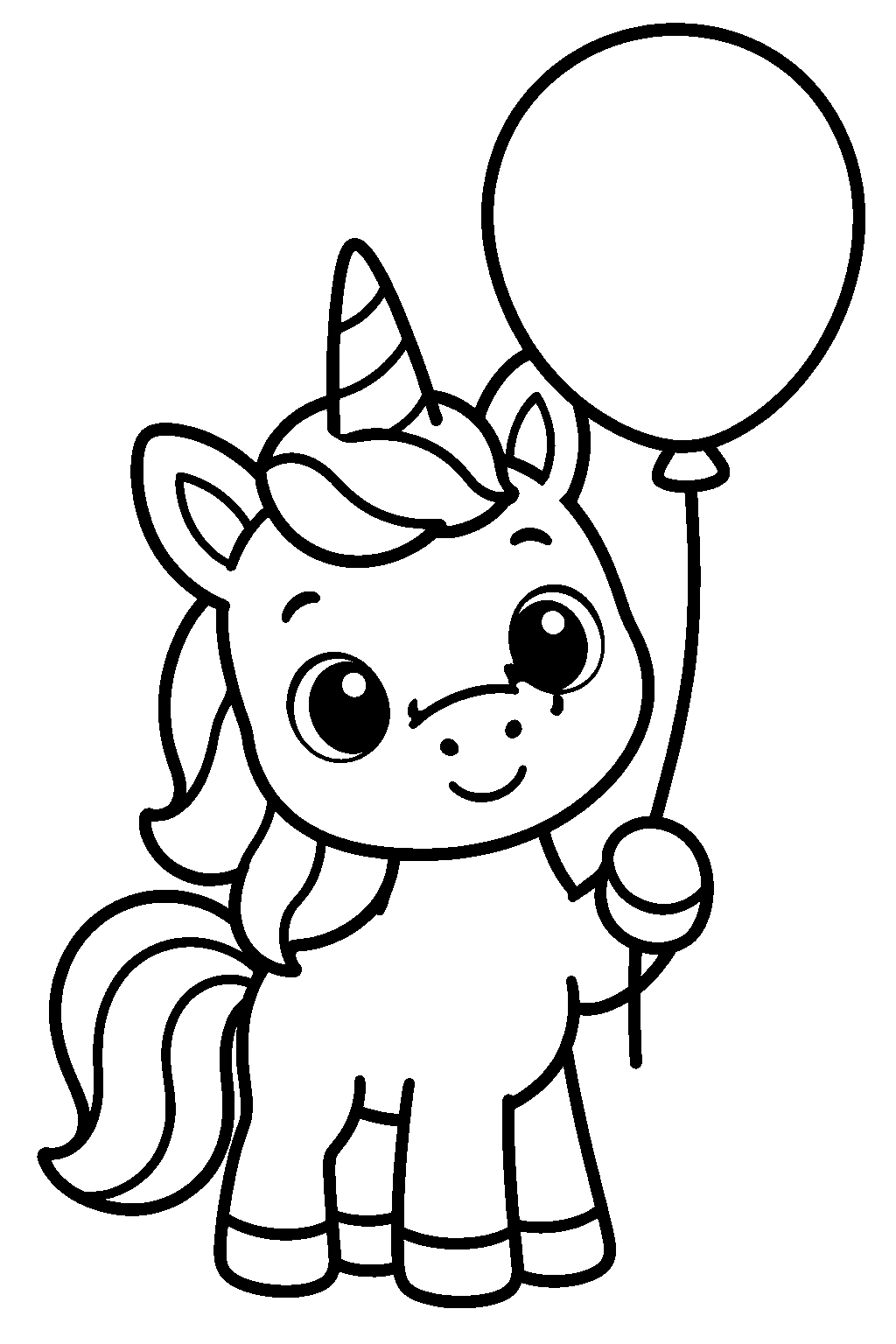 Baby Unicorn with Balloon coloring page