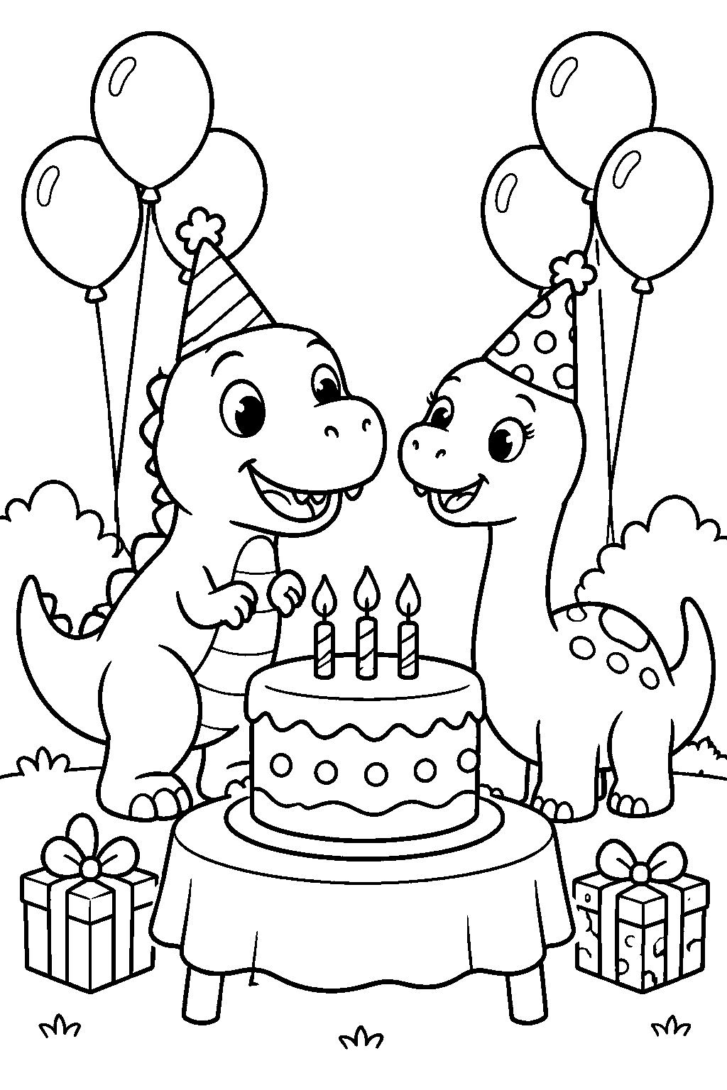 Dinosaur Birthday Party coloring page for kids