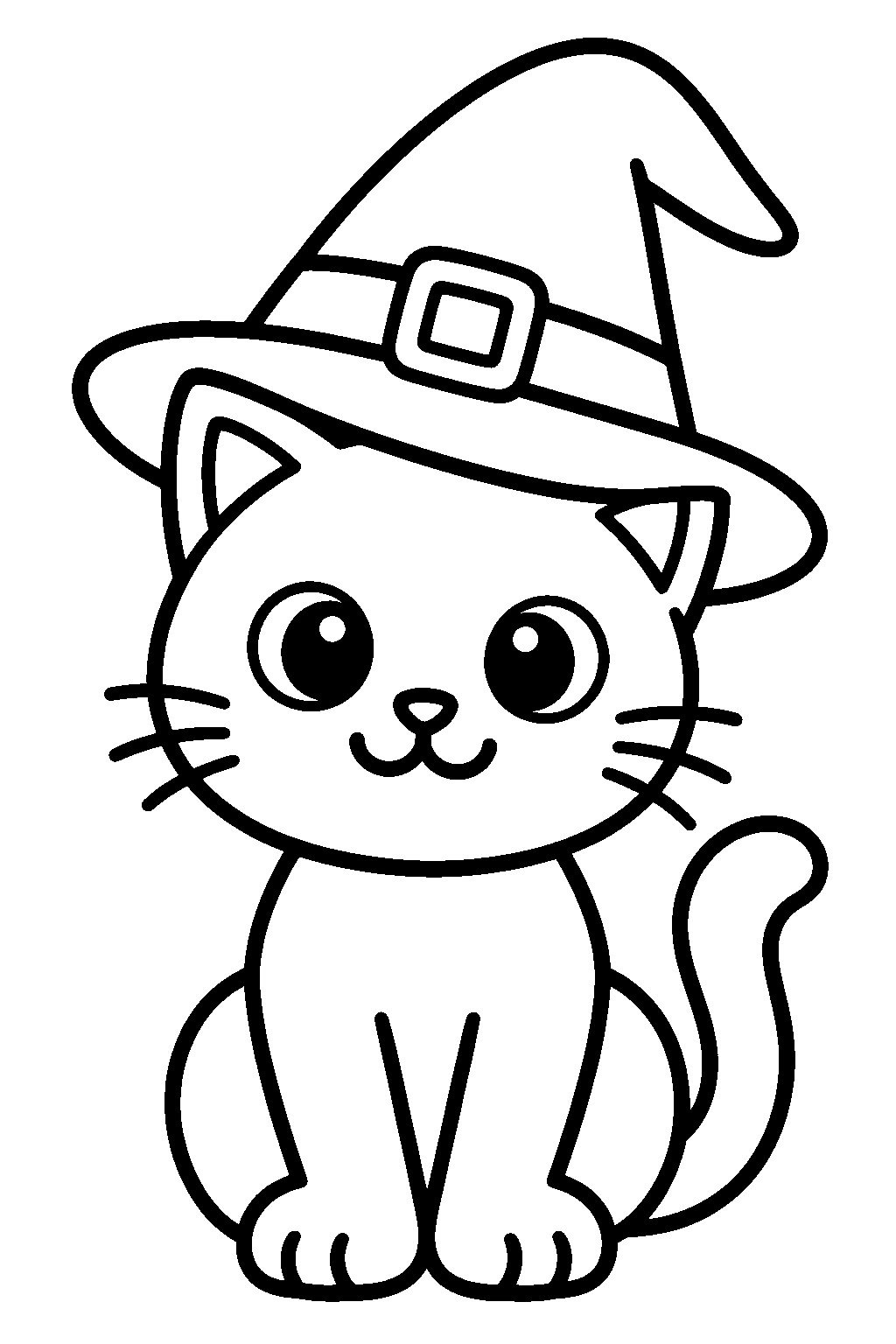 Black Cat in a Witch Hat coloring page for kids