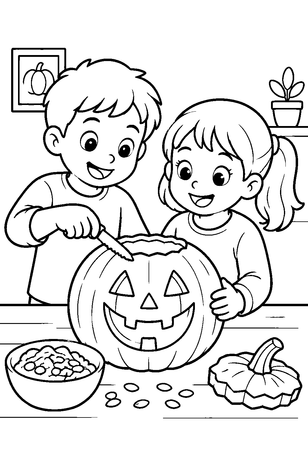 Carving Pumpkins coloring page for kids