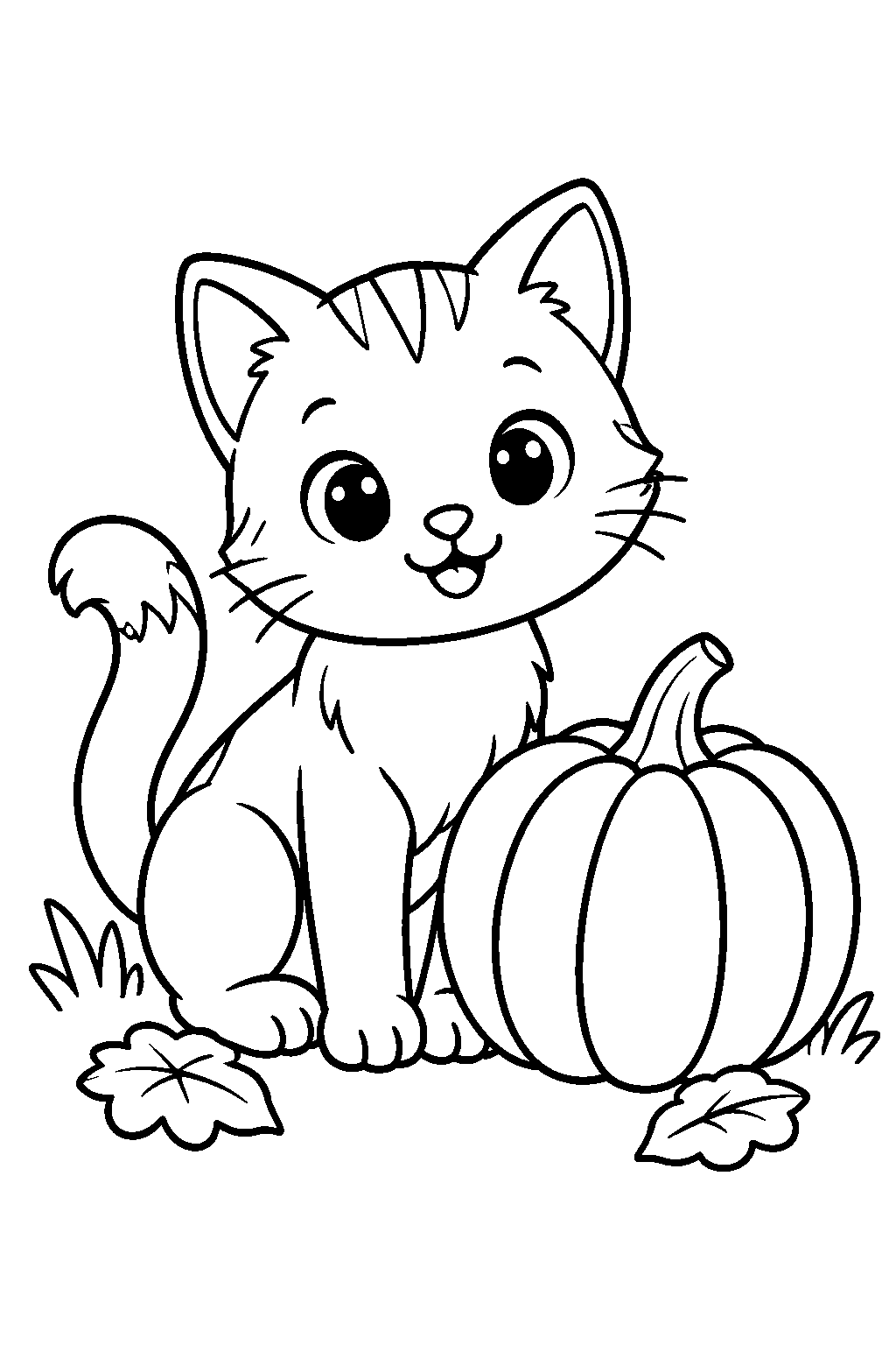 Cat with Pumpkin coloring page for kids