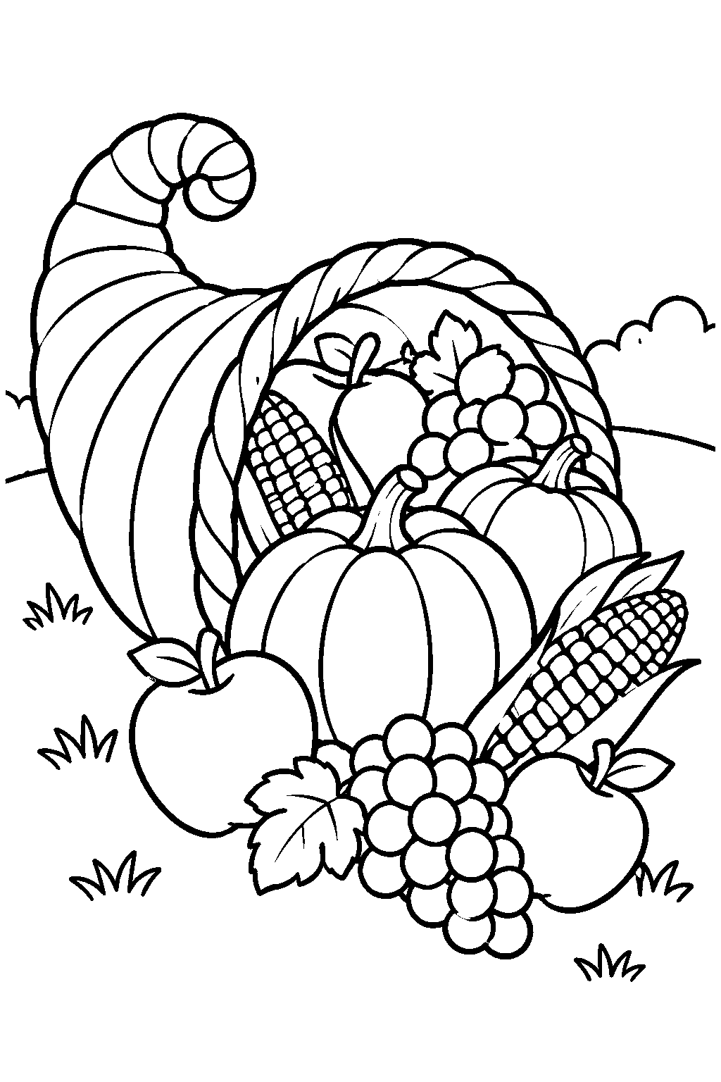 Cornucopia Harvest coloring page for kids