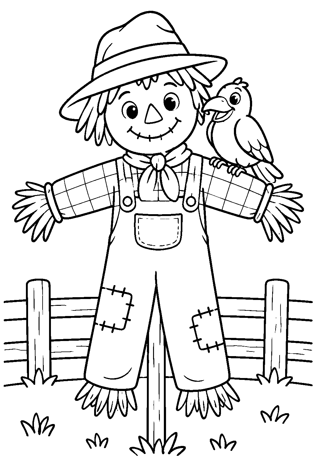 Cozy Scarecrow coloring page for kids