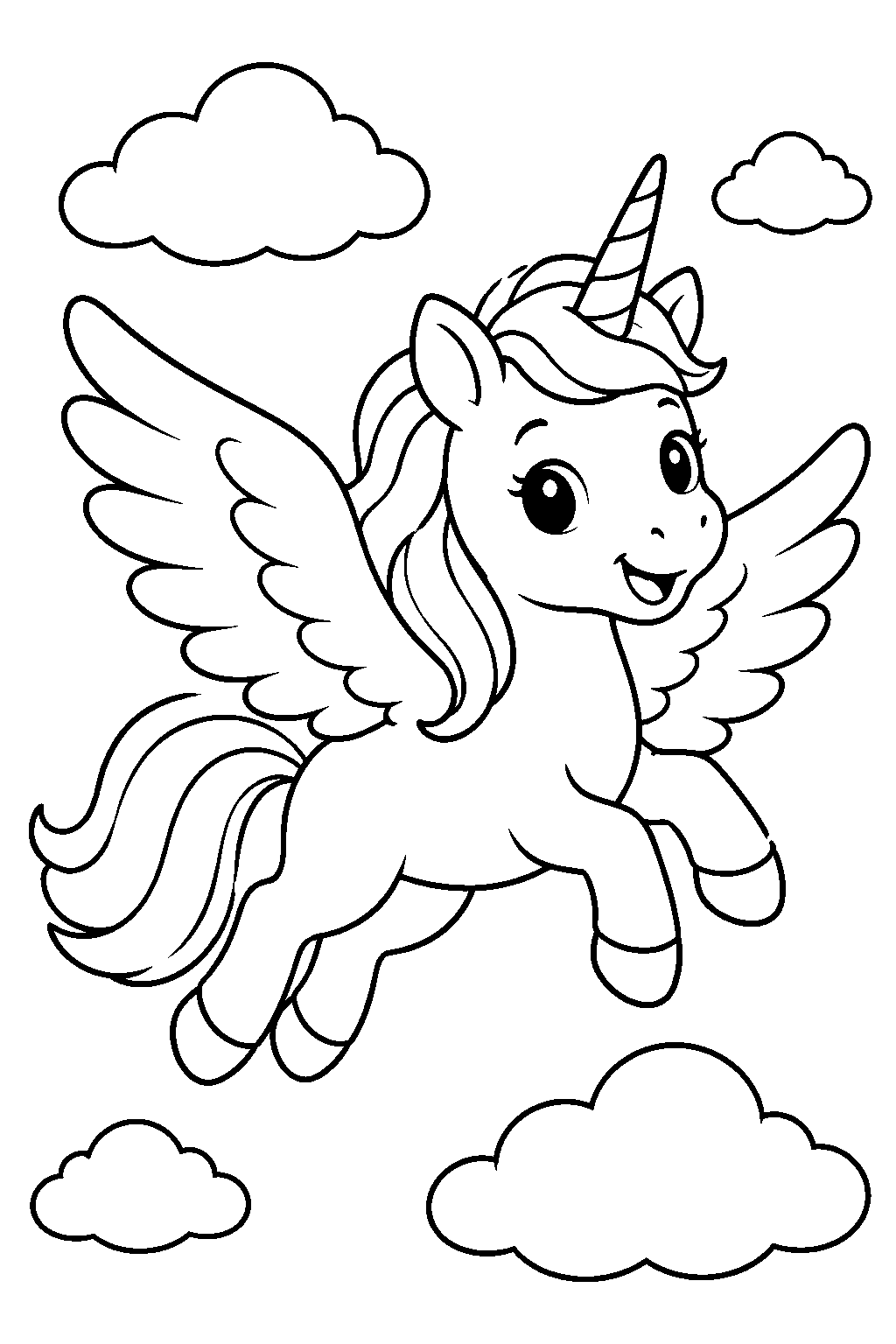 Flying Winged Unicorn coloring page for kids