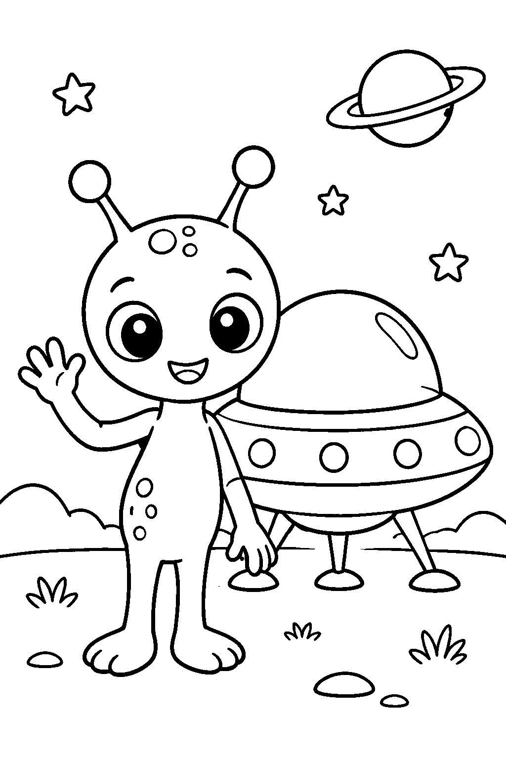 Friendly Alien coloring page for kids