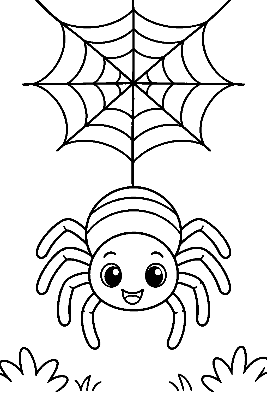 Friendly Spider in a Web coloring page for kids
