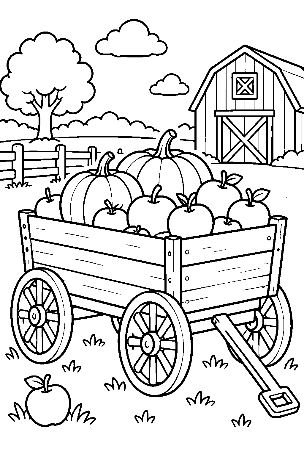 Harvest Wagon coloring page for kids