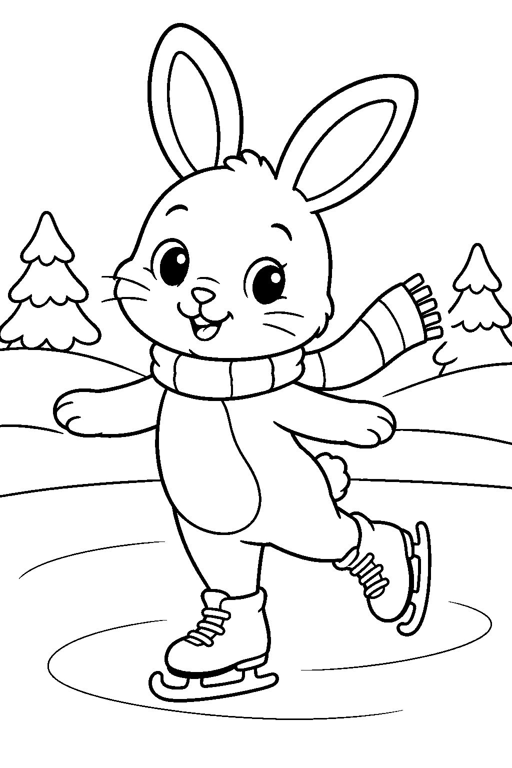 Ice Skating Bunny coloring page for kids