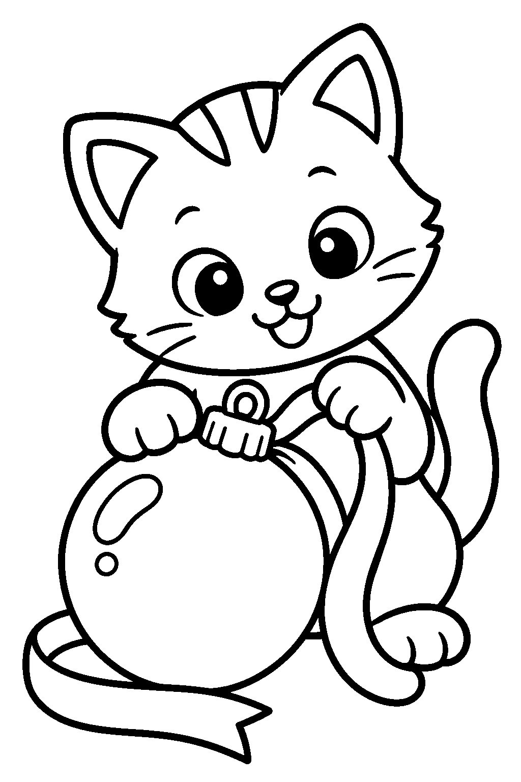 Christmas Kitten with Bauble coloring page