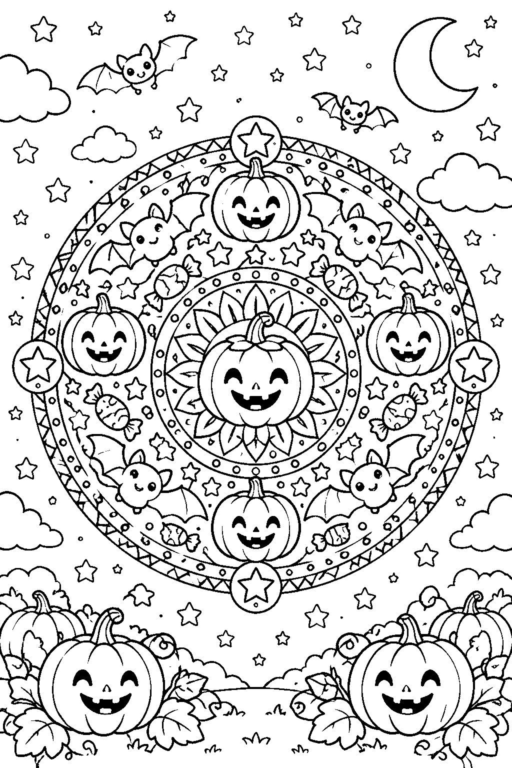 Halloween Mandala coloring page for kids