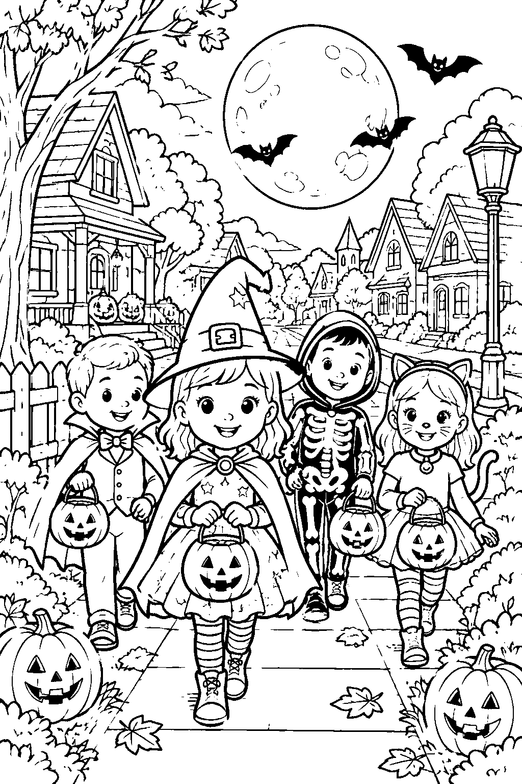 Halloween Night Parade coloring page for kids