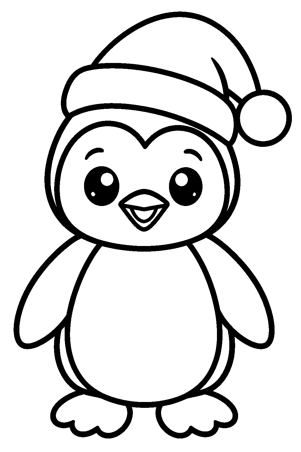 Penguin in a Santa Hat coloring page for kids
