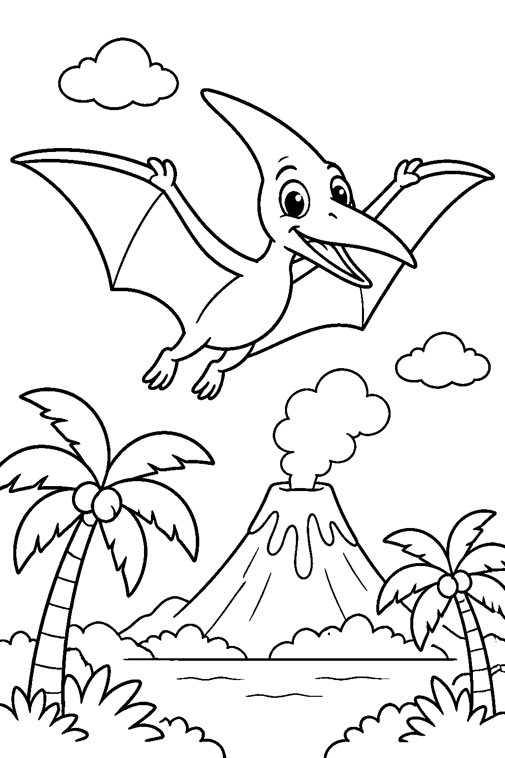 Pterodactyl Flying coloring page for kids