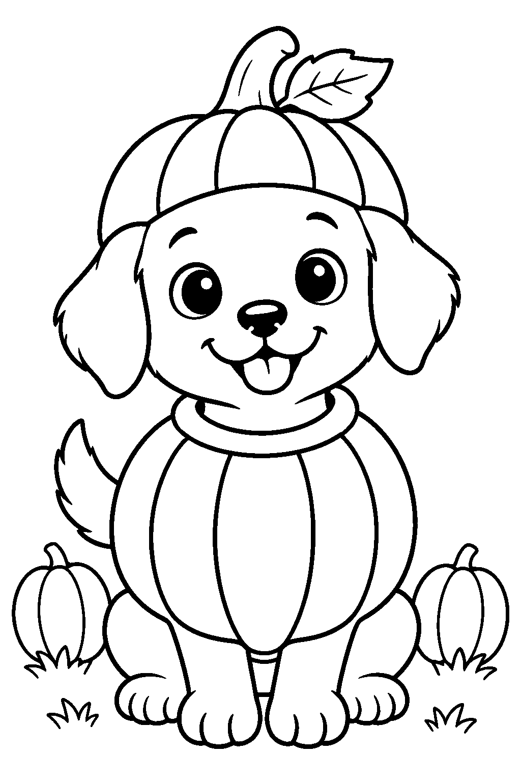 Puppy in a Pumpkin Costume coloring page for kids