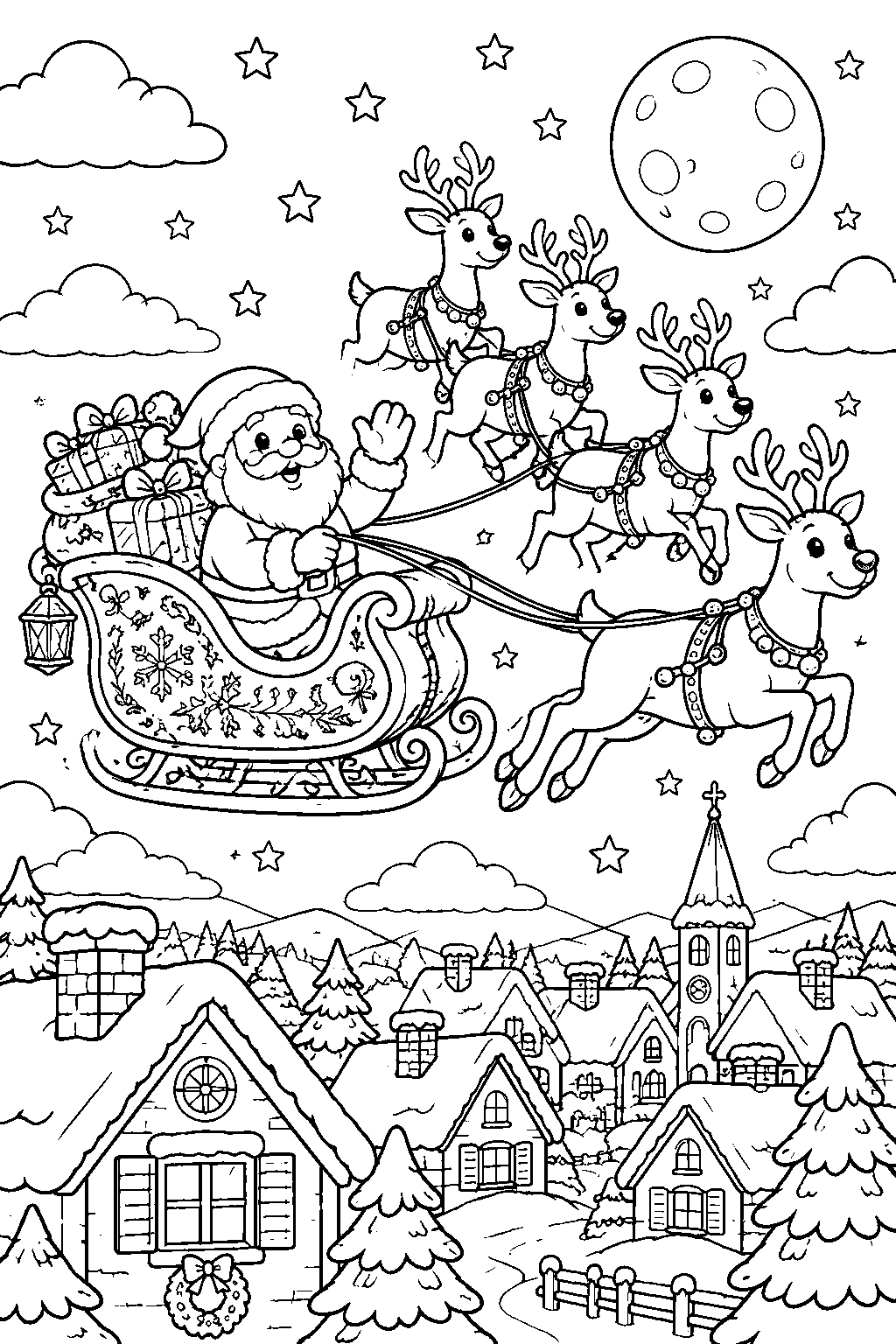 Santa's Sleigh coloring page for kids