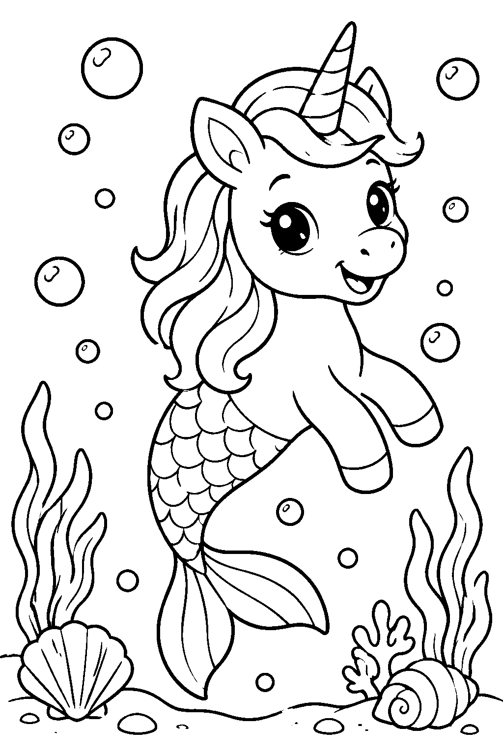 Sea Unicorn coloring page for kids