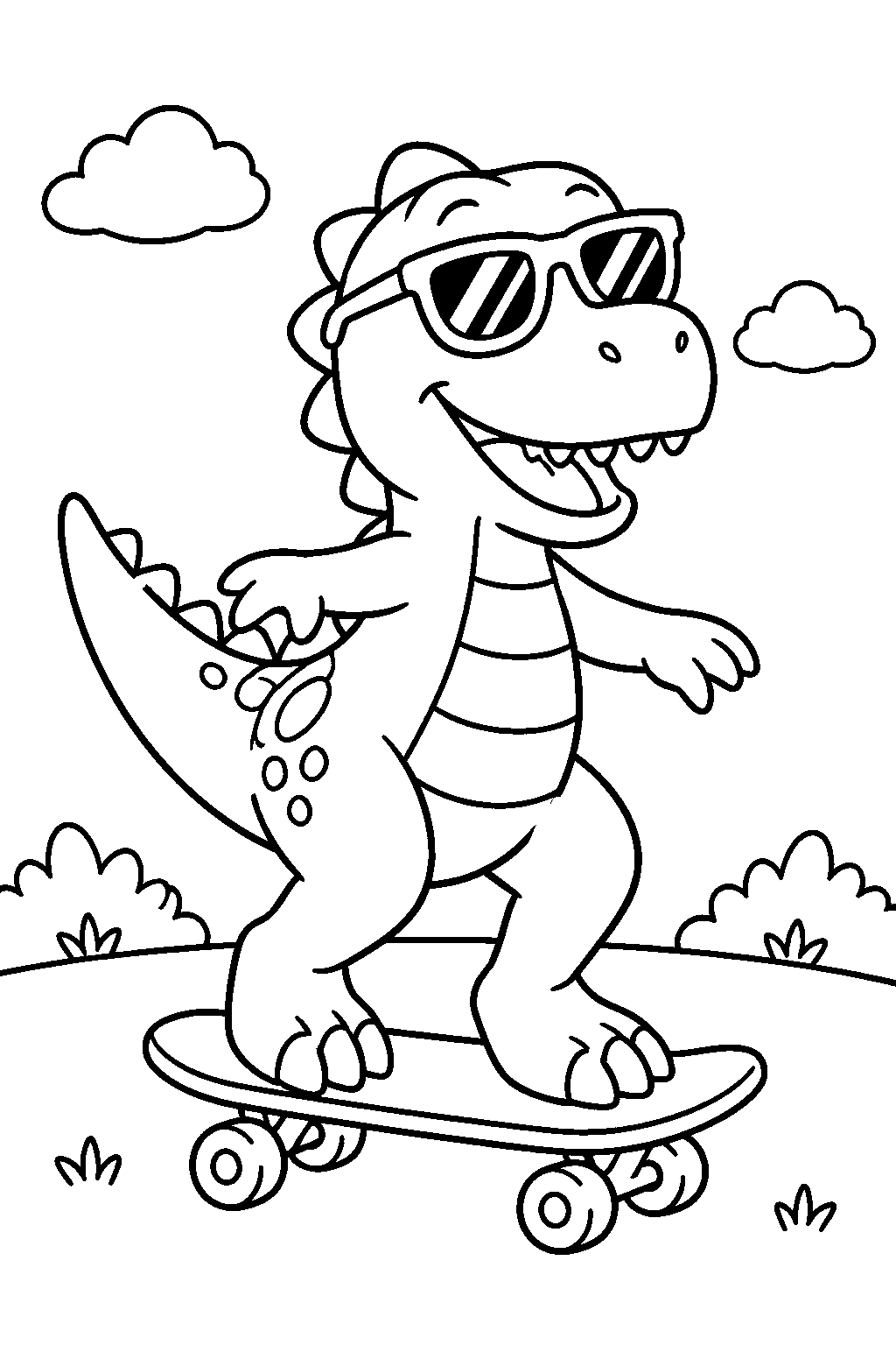 Dinosaur Skateboarding coloring page for kids