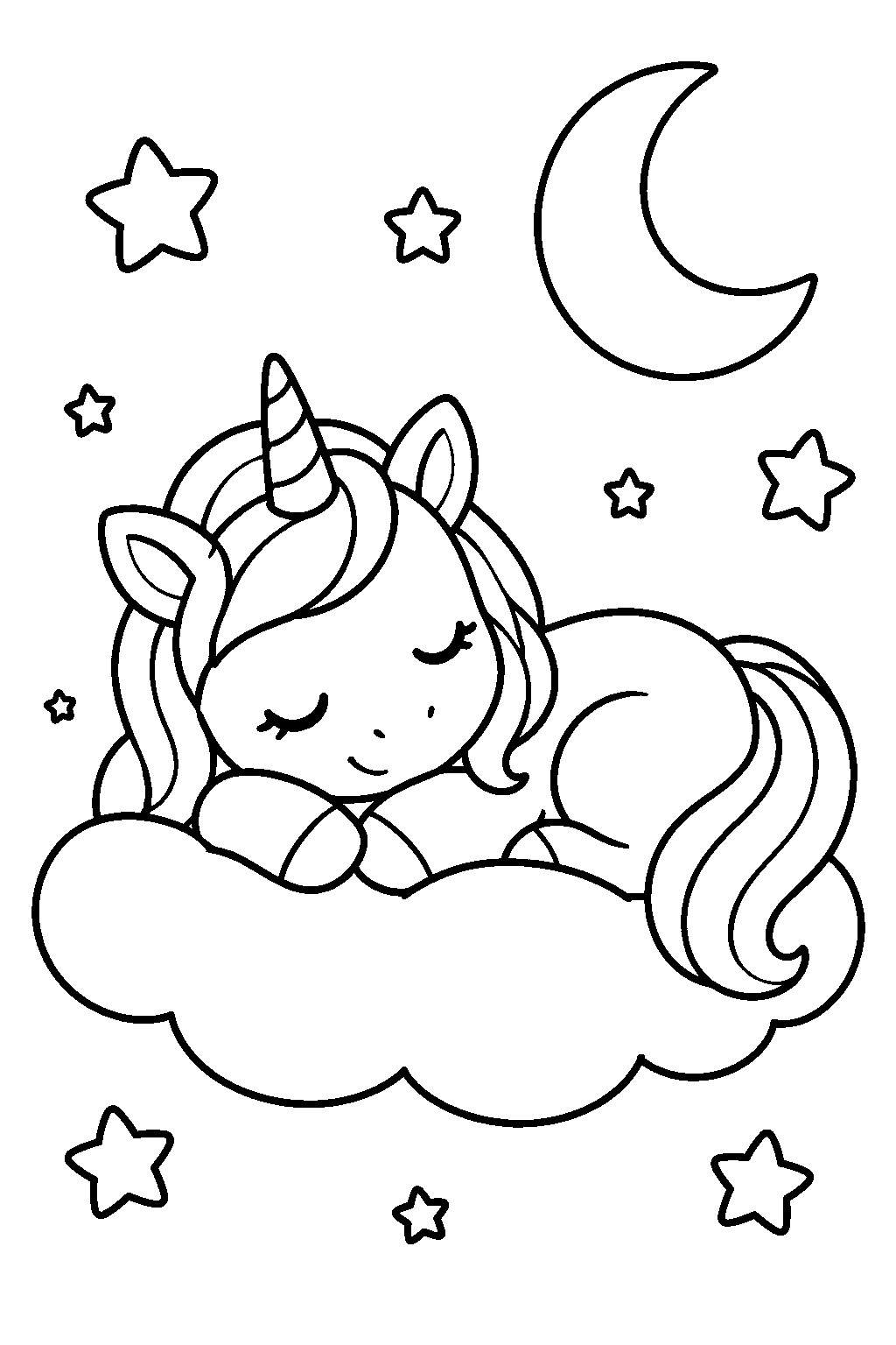 Sleeping Unicorn coloring page for kids