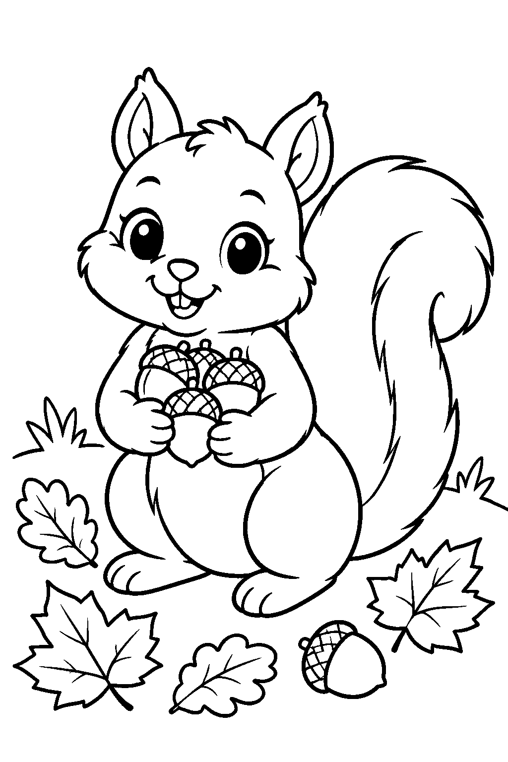 Squirrel with Acorns coloring page for kids