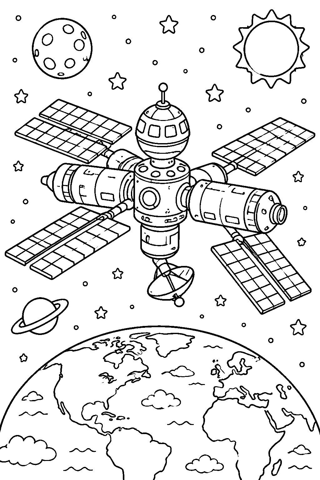 Space Station coloring page for kids