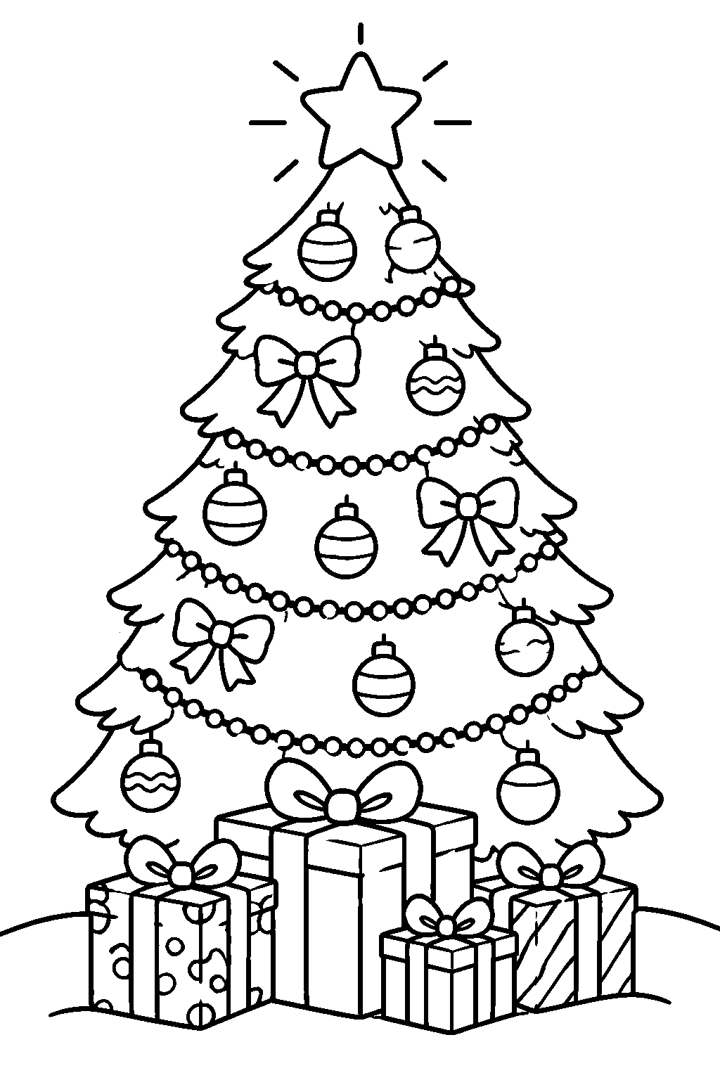 Christmas Tree with Presents coloring page