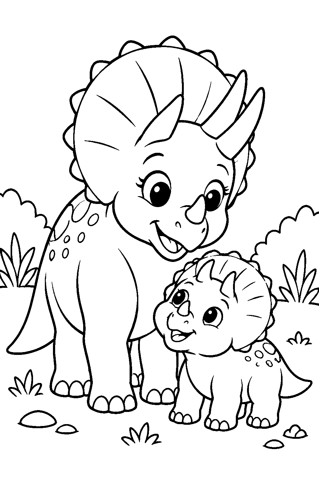 Triceratops Family coloring page for kids